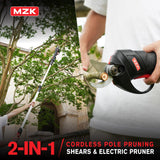 MZK 20V Pole Pruning Shear, Battery Powered Cordless Electric Pruning, Reach To 12-ft, Tree Pruner with Rechargeable Battery, 1.2 Inch Cutting Diameter(Battery and Charger Included)