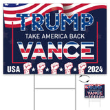 Uflashmi Trump Vance 2024 Yard Sign, Donald Trump JD Vance Yard Signs with Metal H Stake, Take America Back Signs for Yard, 12x18 Inch, Double-sided