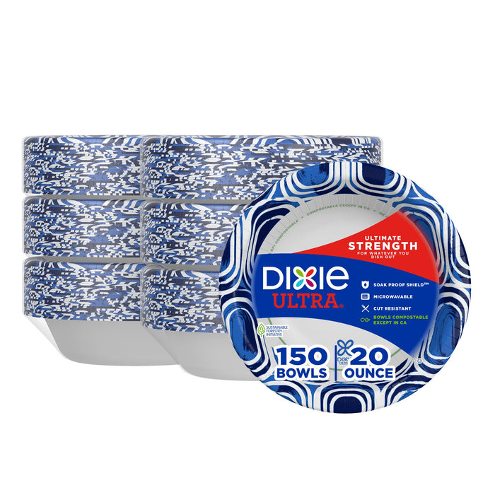 Dixie Ultra Large Paper Bowls 20 Oz, 150 Disposable Bowls, Microwave Safe