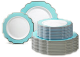 " OCCASIONS " 240 Plates Pack (120 Guests) Heavyweight Wedding Party Disposable Plastic Plates-120x10.5'' Dinner + 120x8'' Appetizer Plate (Imperial Turquoise Blue/Green & Silver)