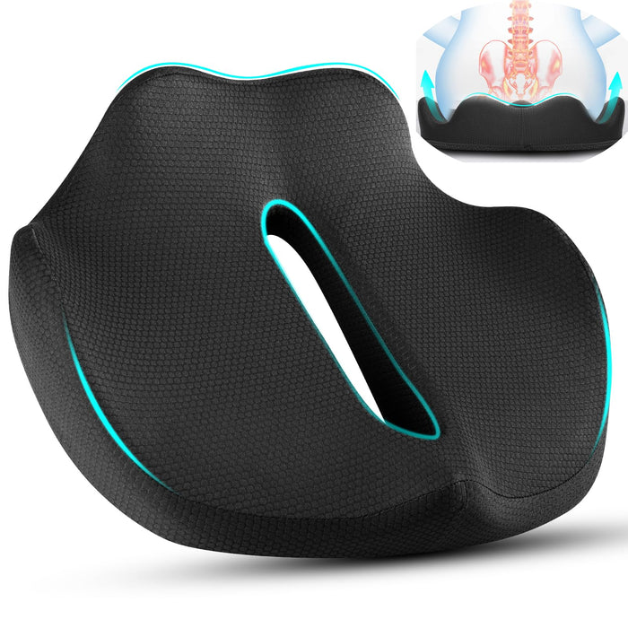 Memory Foam Seat Cushion,Office Chair Cushion,Car Seat Cushion,Tailbone Pain Relief Cushion,Sedentary & Coccyx & Back Pain Relief,Sciatica Support,Non-Slip Cushions,Portable & Washable (Black)