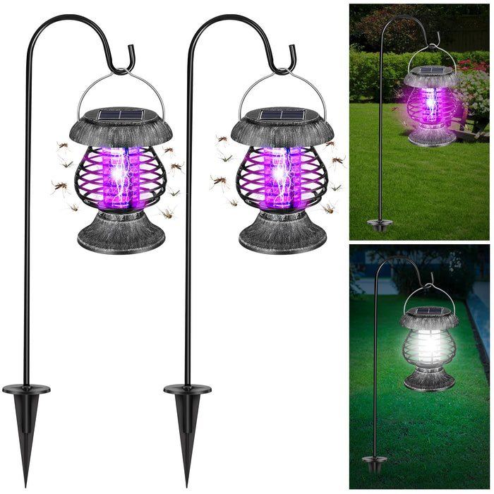 Qualirey Solar Bug Zapper Outdoor Waterproof Mosquito Repellent Outdoor Solar Mosquito Zapper Plastic Ring Bug Lights Insect Mosquito Killer Lamp (Gray Bronze,2 Pcs)