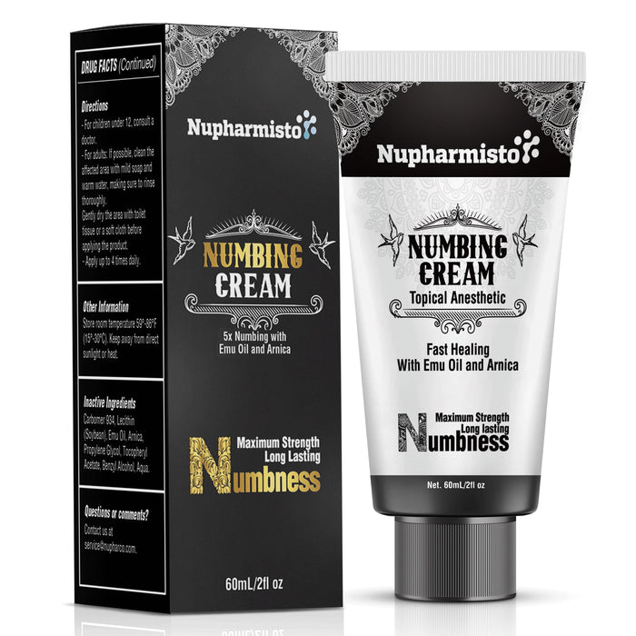 Nupharmisto Numbing Cream Maximum Strength : Long Lasting Numbing Cream with 5x Numbing - Emu Oil and Arnica (60ml)