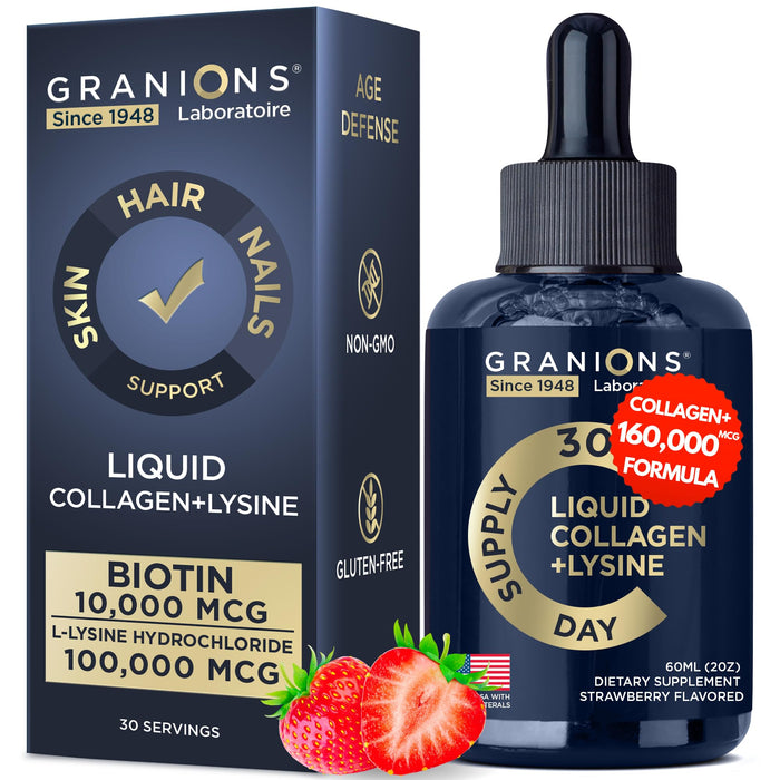 Liquid Collagen Peptides with Biotin and Lysine - Max Hair Skin and Nails Liquid Collagen for Women - 50,000mcg Collagen Liquid, 10,000mcg Biotin Drops, Liquid Lysine - 2oz Strawberry Collagen Drink