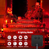 JMEXSUSS 2 Pack Red Solar Halloween Lights, Total 66FT 200 LED Solar Fairy Lights Outdoor, Waterproof Red Solar String Lights for Outside Christmas Tree Party Patio Decorations