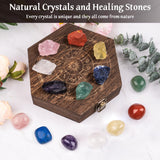 17PCS Crystals and Healing Stones Set,Healing Crystals in Wooden Gift Box,Large Natural Gemstones Kit,7 Raw Chakra Stones and 7 Tumbled Stones,Spiritual Gifts for Women,Gift for Mother's Day