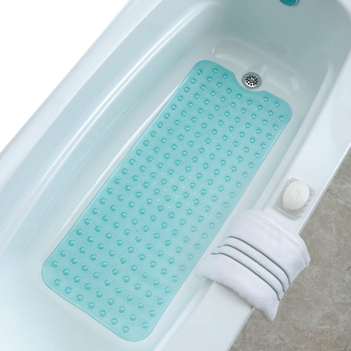 SlipX Solutions Power Grip Extra Long Bath Tub & Shower Mat 39x16, Wet Floor Non-Slip for Elderly & Kids Bathroom, 30% Longer Bathtub Mats, 200 Suction Cups, Drain Holes (1, Translucent Aqua)