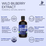 Jungle Powders Wild Bilberry Extract for Eyes USDA Organic 3.4oz Bottle of Liquid Bilberry Anthocyanin Alcohol-Free European Blueberry Bilberry Supplement for Eyes High Bioavailability Liquid Extract