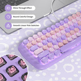 iRoboosta 75% Typewriter Style Mechanical Gaming Keyboard, White Backlit Light Up Keyboard with Pink Switch, Retro Round Punk Keycap 84 Keys Cute Wired Purple Keyboard (84 Purple)