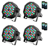 LUNSY Dj Lights, 36 LED Par Lights Stage Lights with Sound Activated Remote Control & DMX Control, Stage Lighting Uplights for Wedding Club Music Show Christmas Holiday Party Lighting - 4 Pack