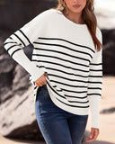 BTFBM Women Winter Sweater Oversized Sweater Long Sleeve Pullover Tops Loose Fit Christmas Sweater(Striped White Black,Small)