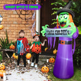 8FT Halloween Inflatable Witch Outdoor Decoration, Lighted Blow Up Yard Decor with Banner I Smell Children, Ghost Built-in Bright LED Light for Home Garden Ground Lawn Patio Outside Holiday Party Prop