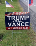 LCCBRO Trump JD Vance 2024 Yard Sign 12''x18'' Double Sided with Stand, Trump Vance 2024 Lawn Sign, Take America Back Yard Signs and Heavy Duty Metal H-Frames