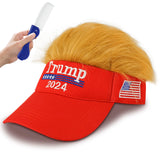 Trump Hat 2024 - Trump Hat with Hair, Embroidery Adjustable Baseball Cap Red