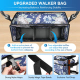 Rhino Valley Walker Basket for Folding Walker, Multi-Pocket Walker Tray with Cup Holder, Foldable Walker Bag, Large Storage Basket for Walker, Walker Accessories for Seniors, Blue Cosmos