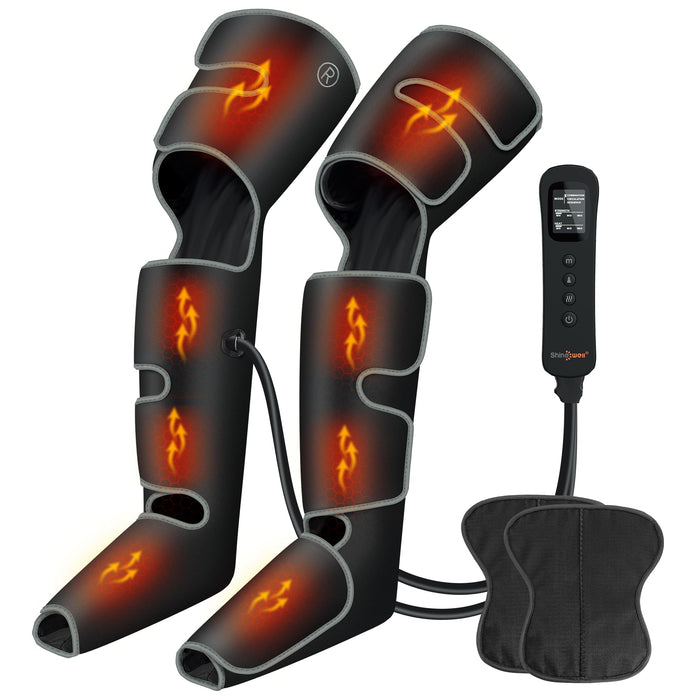 SHINE WELL Leg Compression Massager for Circulation, 3 Heats 3 Modes 3 Intensities Full Leg Massager, Sequential Compression Device for Pain Relief and Swelling