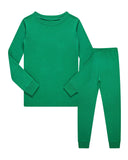 KikizYe Kids Christmas Pajamas Little Boys & Girls Solid Colors Long Sleeve Cotton Pjs Children Green Pj Size 4T