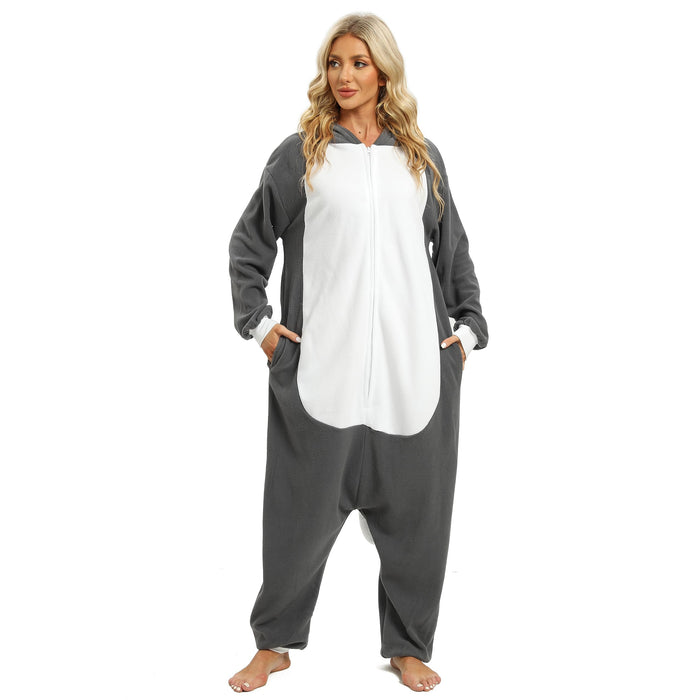 NAITOKE Adult Animal Onesie Halloween Costume Cosplay One-Piece Pajamas Women Man Teens Grey