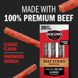 Jack Link's Beef Sticks, Original, Great Stocking Stuffer, Holiday Gift for Men, Protein Snack, Meat Stick with 6g of Protein, Made with 100% Beef, Individually Wrapped Beef Sticks, 0.92 Oz (20 Count)