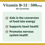 Nature's Bounty Vitamin B12 Gummies, Dietary Supplement, Supports Energy Metabolism and Nervous System Health, Mixed Berry Flavor, 500mcg, 90 Gummies (Packaging May Vary)