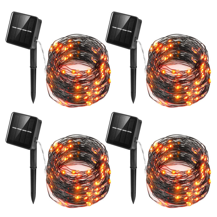 Twinkle Star 4 Pack Outdoor Solar String Lights, 39.4 FT 120 LED Solar Powered Christmas Decorative Fairy Lights with 8 Modes, Waterproof Light for Xmas Patio Yard Wedding Party, Orange