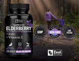 Zeal Naturals Max Strength Elderberry Capsules + Zinc + Vitamin C | 500mg for Immune System Support with Black Sambucus Elderberry | 100 Count | 3-in-1 Immune Support for Adults