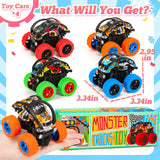 SevenQ Monster Truck Toys Cars for Boys, 4 Pack Race Cars Party Favors for Kids Push and Go Flip Stunt Pull Back Cars, Toddler Toys Classroom Prizes Christmas Goodie Bag Stuffers Birthday Gifts