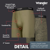 Wrangler Mens Boxer Brief Underwear 6" Inseam for Men Pack of 6 (Small, Olive/Black/Heather Green)