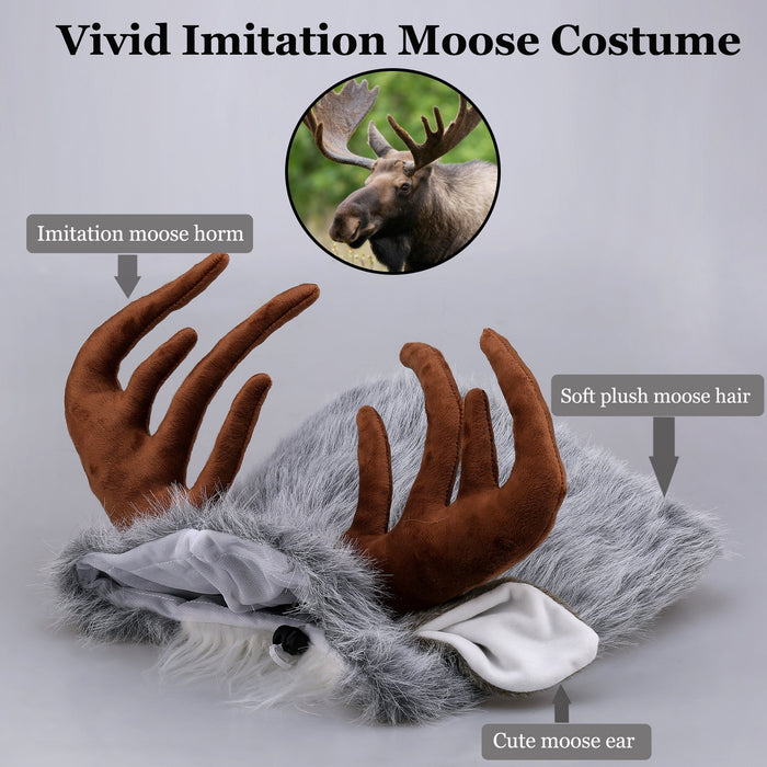 Funny Moose Costumes for Dog, Cute Furry Pet Wig for Halloween Christmas, Pet Clothing Accessories (Moose, Size L)