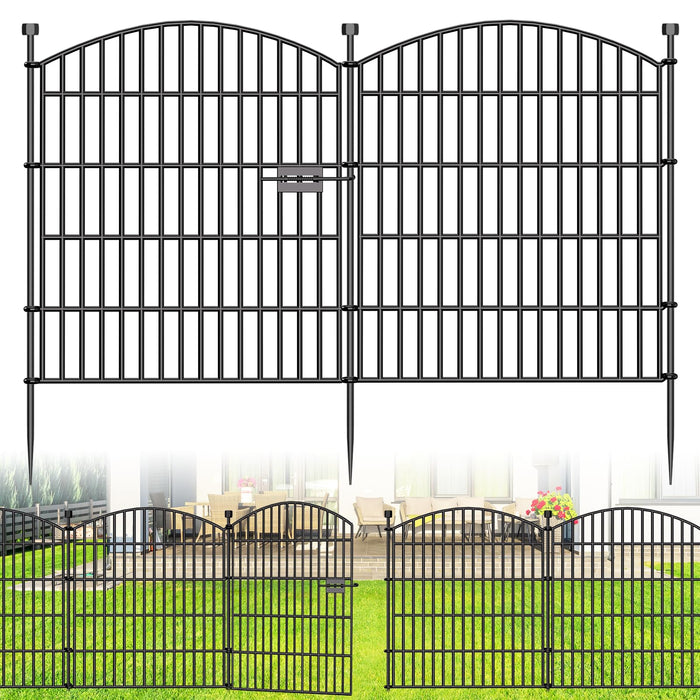10 Panels Decorative Garden Fence with Gate - 32 in (H) x 23.6 ft (L) No Dig Dog Fence Outdoor for Yard, Rustproof Tall Garden Fencecing Panels, Animal Barrier Suitable for Yard Border, Patio