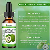 Graviola Soursop Oil Drop Liquid Extract for Cellular Health Renewal, Immune Enhancement, Stress Relief, Liver Support Sleep Improvement, Soursop Herbal Bitters, No Sugar/Gluten, Natural Taste 2 Oz