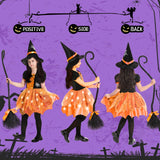 Halloween Witch Costume for Girls, Light Up Witch Dress with Hat and Broom, Toddler Witch Costumes for Role-Play Party (Orange 3-4T) over 2 years