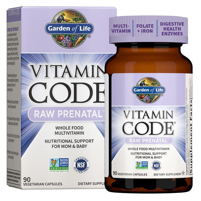 Garden of Life Vitamin Code Raw Whole Food Prenatal Multivitamin with Iron, Folate not Folic Acid, Best Vegetarian Gluten Free Prenatals for Women, 90 Count