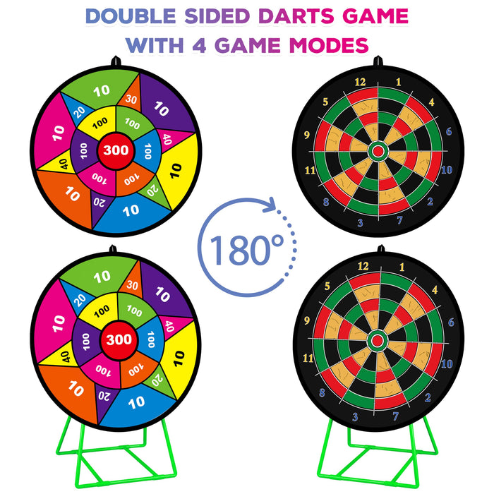 Large Dart Board for Kids with Stand, Double Sided Kids Dart Board with 12 Sticky Balls and Darts,Family Party Party Supplies for Kids, Gift for Boys Toddlers 3 4 5 6 7+ Year Old Birthday Christmas