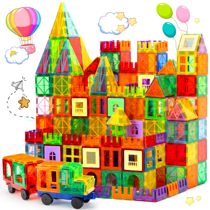 OugerToy Magnetic Building Tiles for Kids,104PCS Educational Magnetic Stacking Blocks, Magnets Construction Toys,STEM Toys Christmas Toy Gift for Toddlers,Kids Boys and Girls 3 4 5 6 7 8 9+Year Old