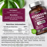 Potassium Supplement 1500mg with Vitamin C | High Strength Potassium Citrate | Electrolyte Tablets | 120 Count | 100% Vegan | by Horbaach