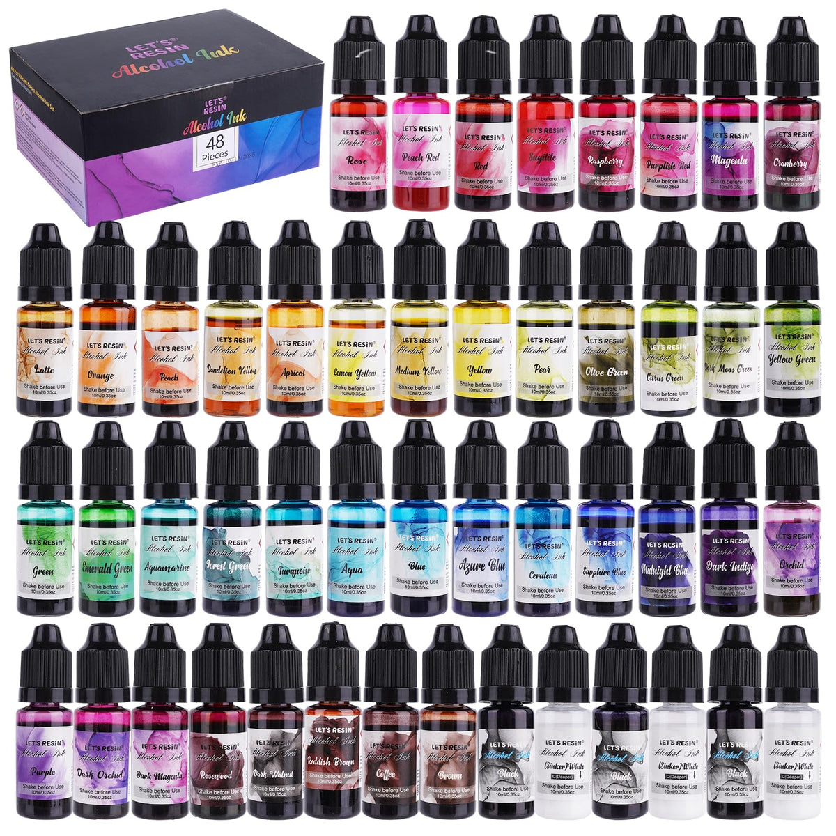 LET'S RESIN 48pcs Concentrated Alcohol Ink Set, Vibrant Colors Alcohol