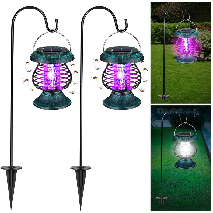 Qualirey Solar Bug Zapper Outdoor Waterproof Mosquito Repellent Outdoor Solar Mosquito Zapper Plastic Ring Bug Lights Insect Mosquito Killer Lamp (Teal Bronze,2 Pcs)