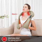Snailax Cordless Neck Massager, Shiatsu Back Shoulder Massager with Heat, Portable Rechargeable Massagers for Neck and Back Pain Relief, Electric Massager Pillow, Gift for Women,Men(Khaki)
