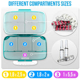 Pill Organizer Airtight Pill Box Large Pill Dispenser Home Travel Supplement Holder Portable Vitamin Sorter Jumbo Size 8 Compartment Airtight Vitamin Container Daily Medicine