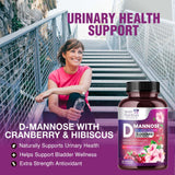 D-Mannose & Cranberry Extract 1350mg Advanced Formula, Fast-Acting Natural Urinary Tract Health Support for Women & Men, Flush Impurities in Urinary Tract & Bladder, Non-GMO, Vegan - 180 Capsules