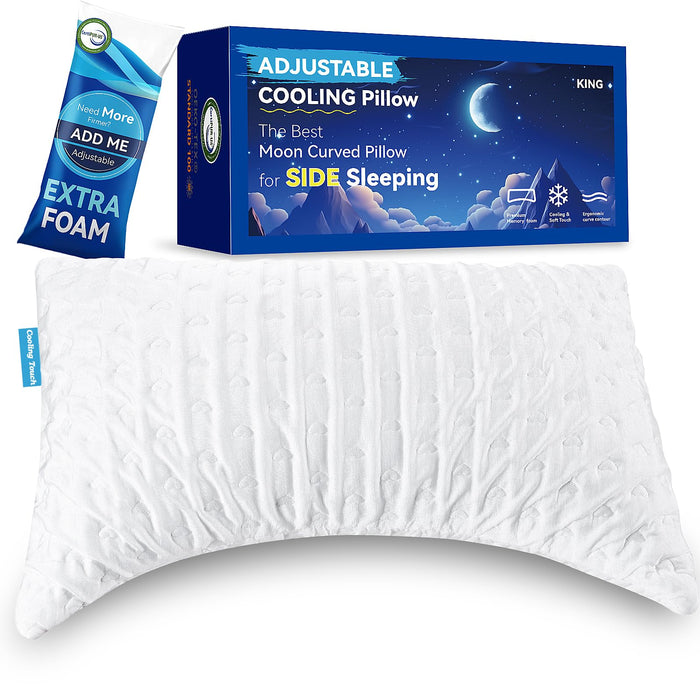 btasleeep King Cooling Side Sleeper Pillow for Neck and Shoulder Pain, Adjustable Shredded Memory Foam Cervical Pillow, Ergonomic Curved Bed Pillow, Extra Fill Included