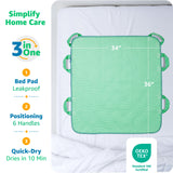 Improvia Positioning Bed Pad with Handles – Quick-Drying, 6-Handle Incontinence Bed Pads – Washable, Waterproof, Reusable Pads for Elderly, Bedridden, Transferring, & Mattress Protection, 34x36 in.