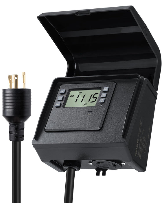 SURAIELEC Digital Pool Timer for Above Ground Pools, NEMA L5-20R Twist-Lock Plug-in Timer, 20A 125V 1HP, Programmable 7-Day Schedule, Weatherproof Cover, for Pool Pumps, Heaters and Lights