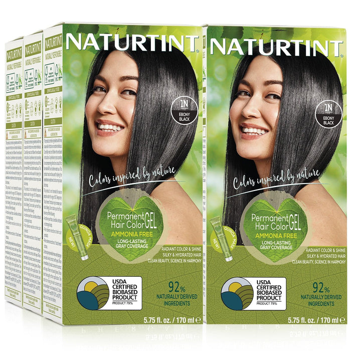 Naturtint Permanent Hair Color 1N Ebony Black (Pack of 6), Ammonia Free, Vegan, Cruelty Free, up to 100% Gray Coverage, Long Lasting Results