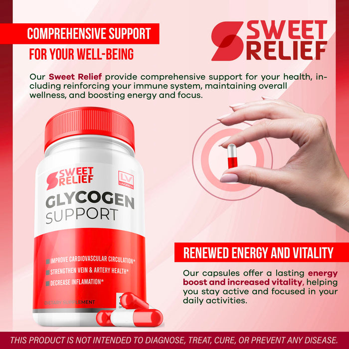 5 Pack - Sweet Relief Glycogen Capsules, Sweet Relief Vitamins, Sweet Relief Glycogen Advancced Formula, Sweet Relief Glycogen Vitamin Capsules, Sweet Relief For Health, 150 Capsules For 150 days.