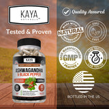 KAYA NATURALS Organic Ashwagandha Capsules Extra Strength - Stress Relief Formula, Natural Mood Support 60 Capsules