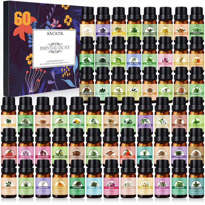 Essential Oil Set - Essential Oils - Pure Essential Oils - Perfect for Diffuser, Massage, Soap, Candle, Bath Bombs Making, 60x10ml(0.33fl.oz)