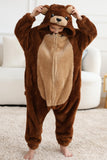 DELEY Unisex One Piece Animal Kids Brown Bear Onesie, Animal Pajamas Halloween Cosplay Costume for Women and Mens Parent-Child Sleepwear