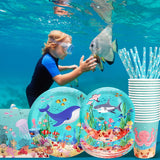 Under the Sea Birthday Party Supplies Decorations, Ocean Theme Paper Plates and Napkins Set for 24 Guests, 120 Pcs Disposable Sea Animals Party Dessert Dinnerwares